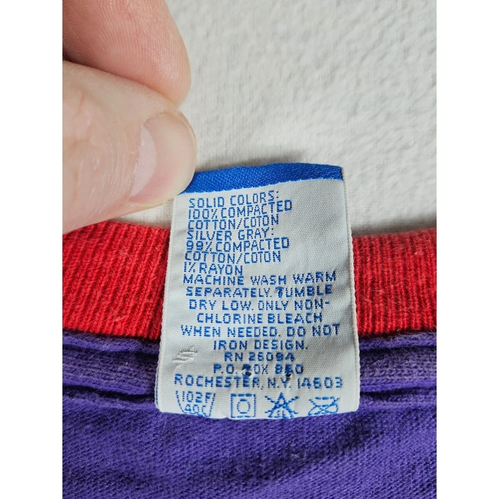 Vintage Champion T Shirt Mens Large Purple Red Script Logo Made in USA 90s - Picture 7 of 10